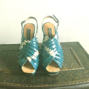 Blue and Cream Wedge Heel Shoe in Women